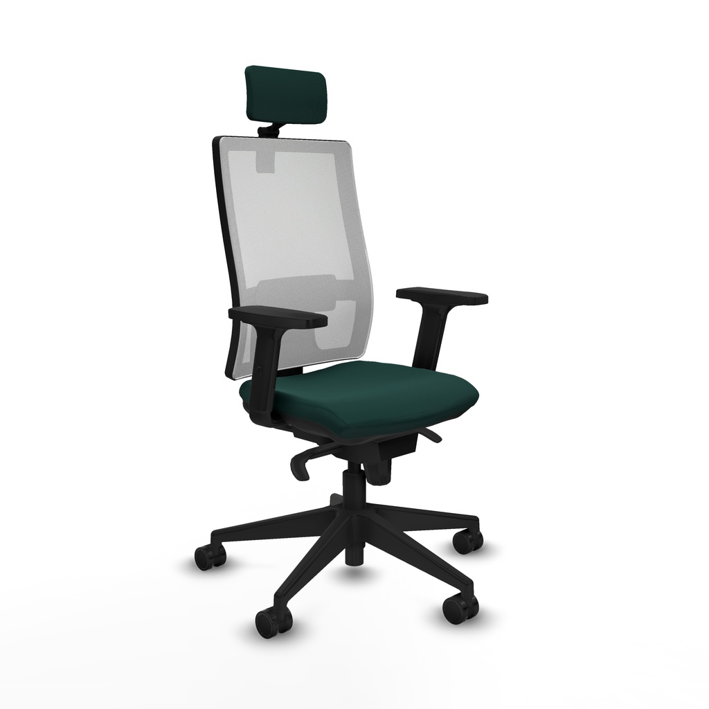 Horna sincro malla blanca similpiel verde botella brazos 2D base piramidal cabecero 2D ruedas 65mm nailon