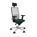 Horna sincro malla blanca similpiel verde botella brazos 2D base aluminio cabecero fijo ruedas 65mm nailon