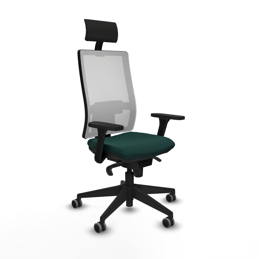 Horna sincro malla blanca similpiel verde botella brazos 3D base piramidal cabecero fijo ruedas 65mm engomadas