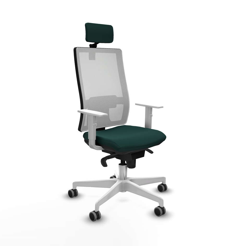 Horna sincro malla blanca similpiel verde botella brazos blancos base blanca cabecero 2D ruedas 65mm engomadas