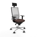 Horna sincro malla blanca similpiel marrón oscuro brazos 1D base aluminio cabecero fijo ruedas 65mm engomadas