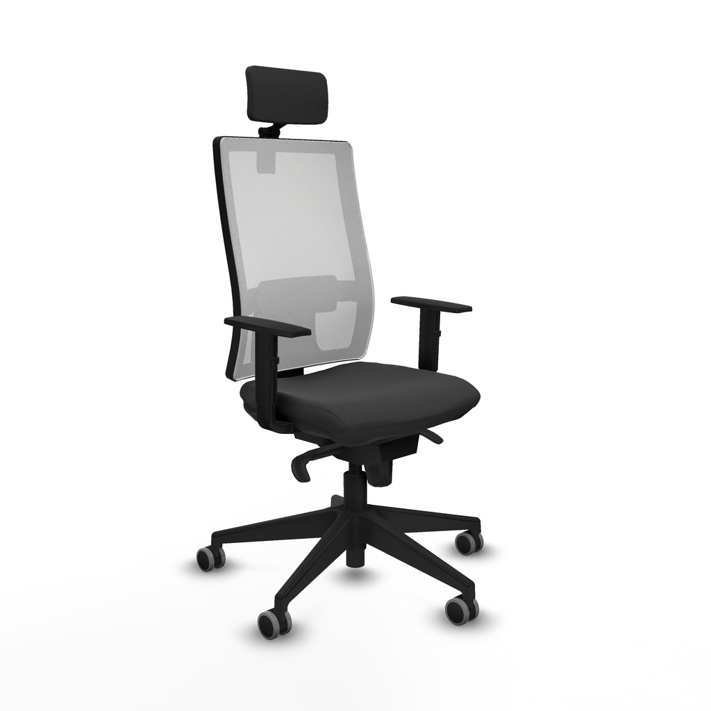 Horna sincro malla blanca similpiel gris oscuro brazos 1D base piramidal cabecero 2D ruedas 65mm engomadas