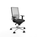 Horna sincro malla blanca similpiel gris oscuro brazos 1D base aluminio  ruedas 65mm nailon