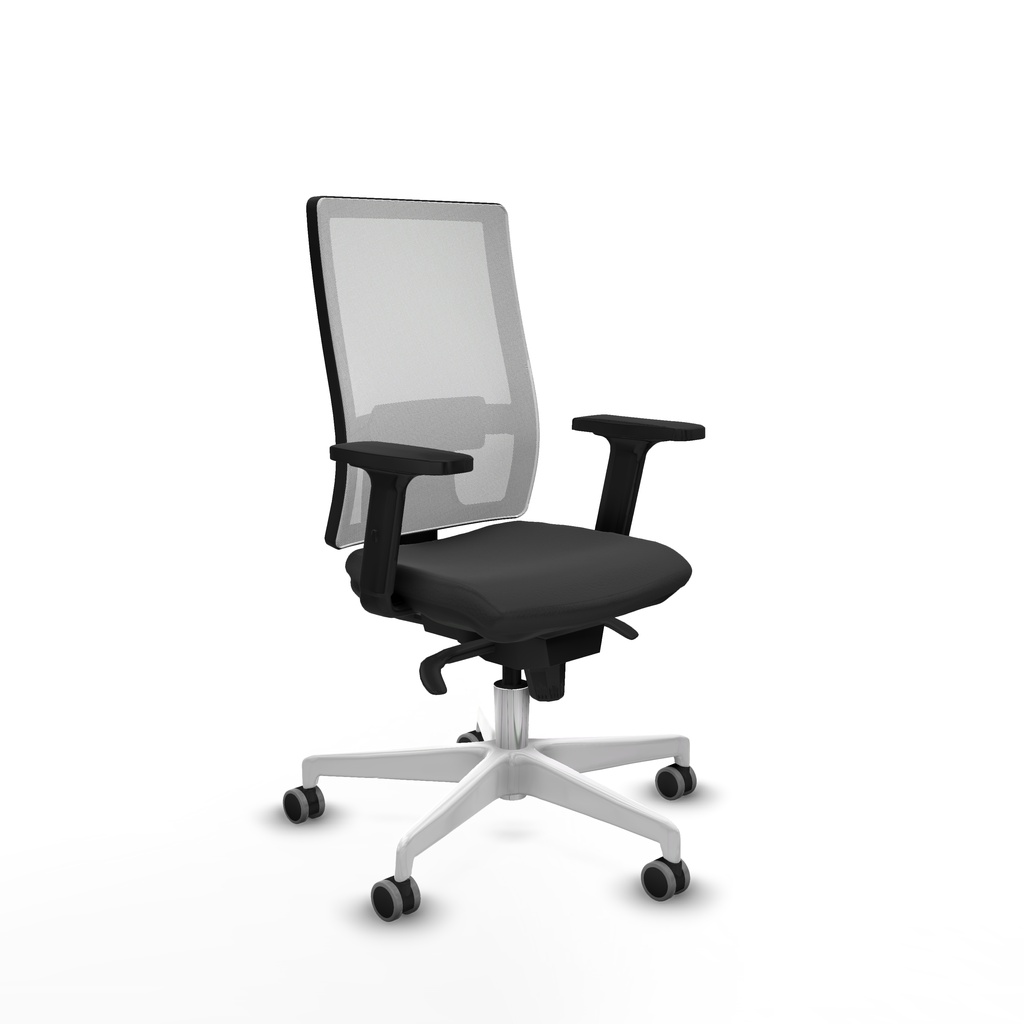 Horna sincro malla blanca similpiel gris oscuro brazos 2D base blanca  ruedas 65mm engomadas