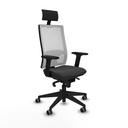 Horna sincro malla blanca similpiel gris oscuro brazos 2D base piramidal cabecero fijo ruedas 65mm engomadas
