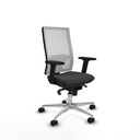Horna sincro malla blanca similpiel gris oscuro brazos 2D base aluminio  ruedas 65mm nailon