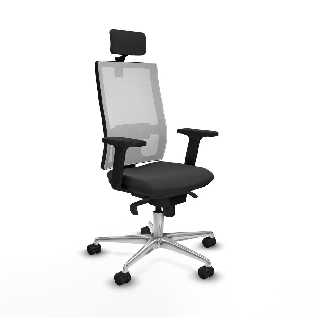 Horna sincro malla blanca similpiel gris oscuro brazos 2D base aluminio cabecero 2D ruedas 65mm nailon
