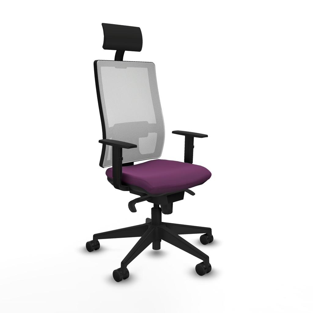 Horna sincro malla blanca similpiel morado brazos 1D base piramidal cabecero fijo ruedas 65mm nailon