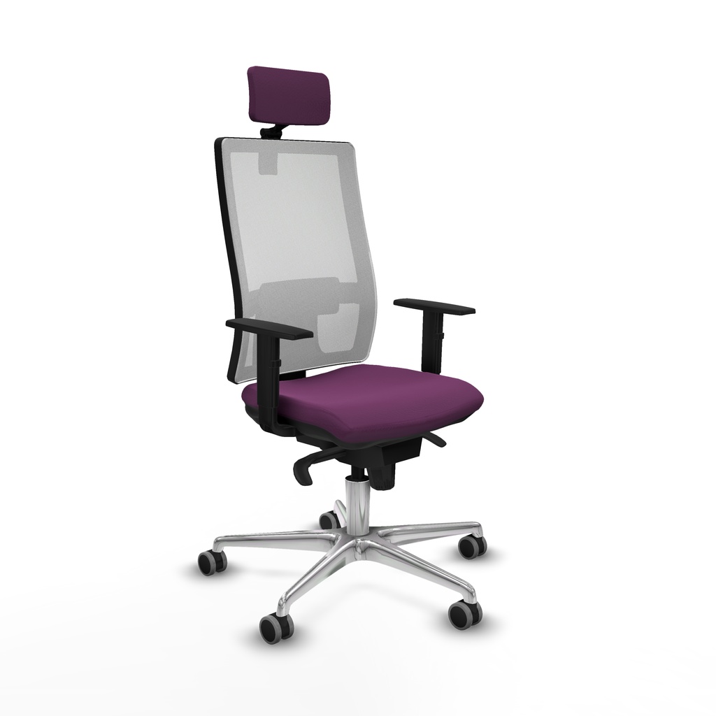 Horna sincro malla blanca similpiel morado brazos 1D base aluminio cabecero 2D ruedas 65mm engomadas