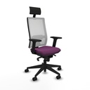 Horna sincro malla blanca similpiel morado brazos 2D base piramidal cabecero fijo ruedas 65mm nailon