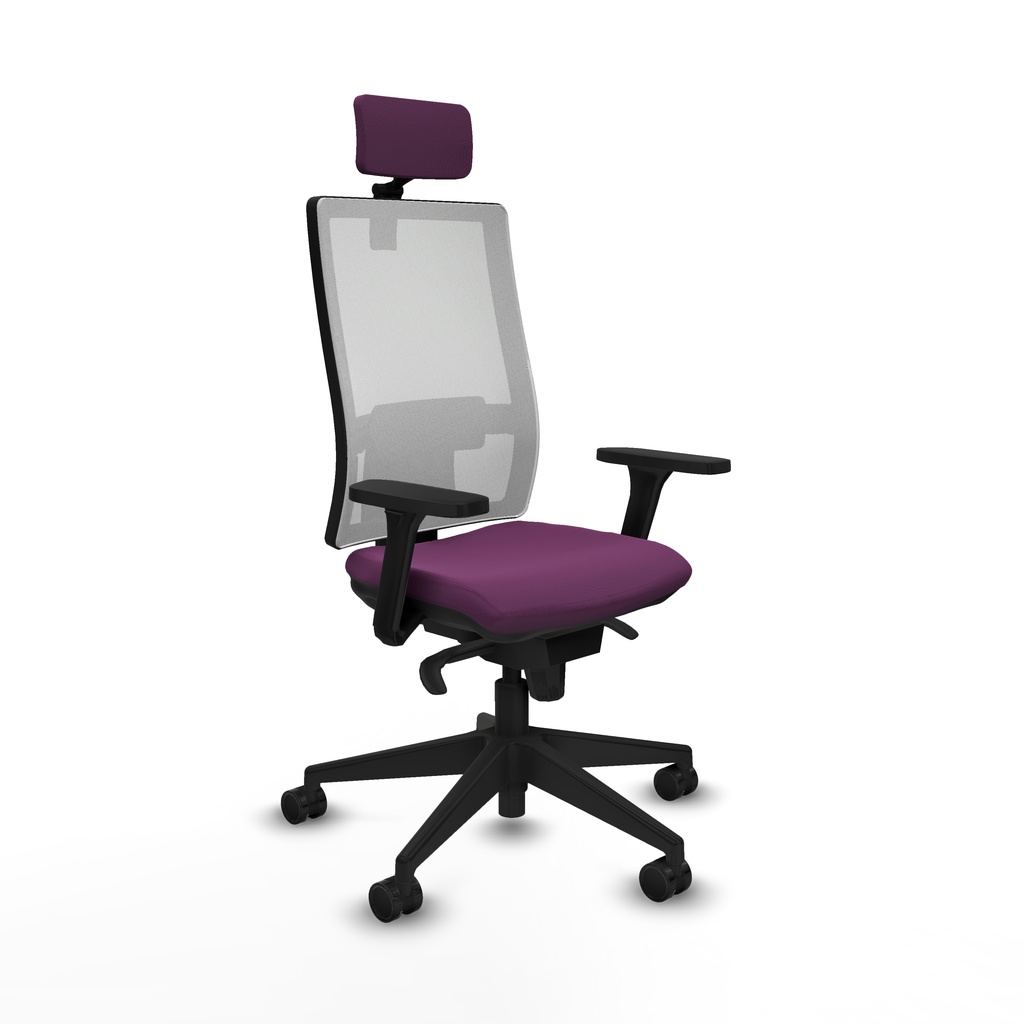 Horna sincro malla blanca similpiel morado brazos 3D base piramidal cabecero 2D ruedas 65mm nailon