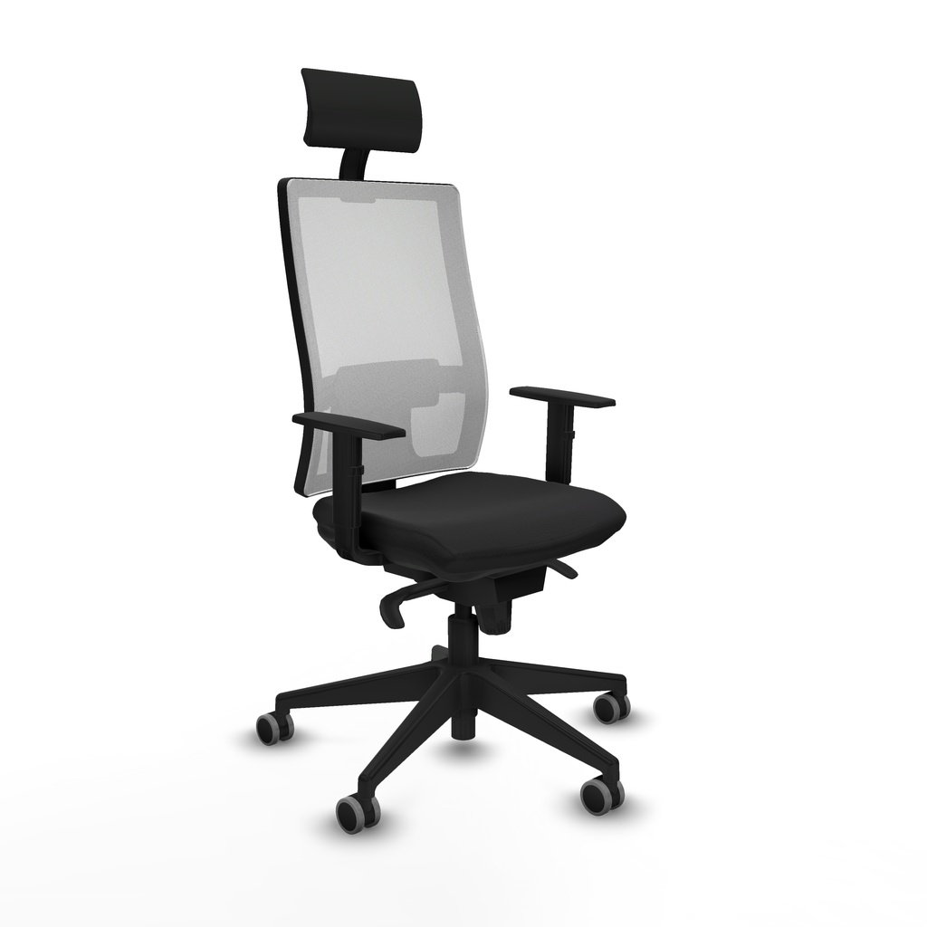 Horna sincro malla blanca similpiel negro brazos 1D base piramidal cabecero fijo ruedas 65mm engomadas
