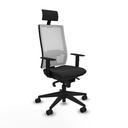 Horna sincro malla blanca similpiel negro brazos 1D base piramidal cabecero fijo ruedas 65mm nailon