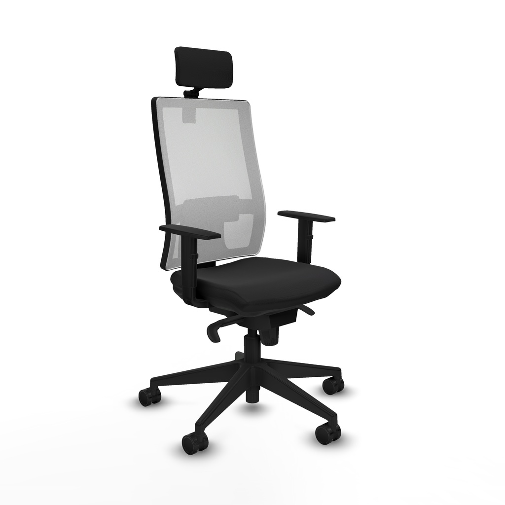 Horna sincro malla blanca similpiel negro brazos 1D base piramidal cabecero 2D ruedas 65mm nailon