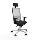 Horna sincro malla blanca similpiel negro brazos 1D base aluminio cabecero fijo ruedas 65mm engomadas