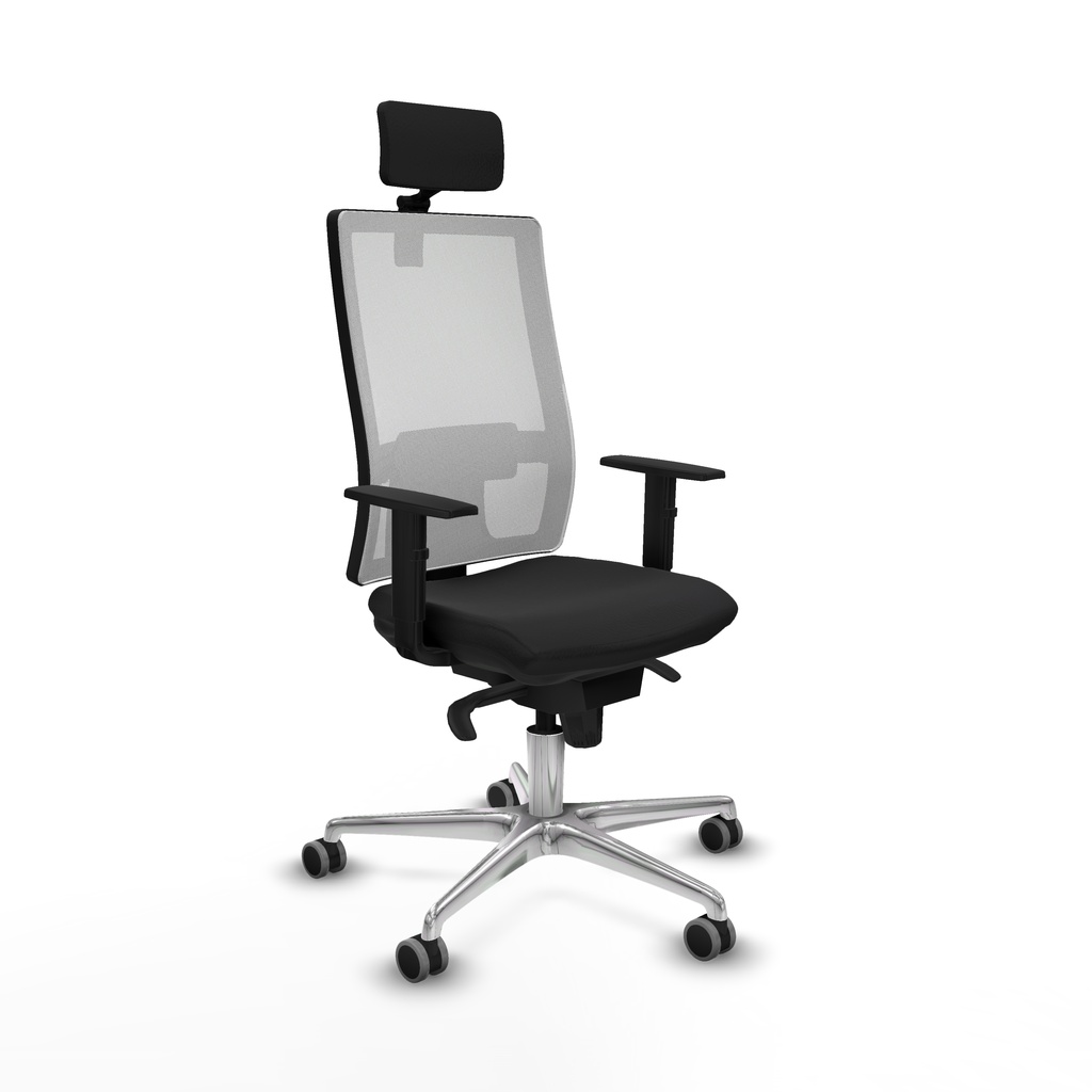 Horna sincro malla blanca similpiel negro brazos 1D base aluminio cabecero 2D ruedas 65mm engomadas