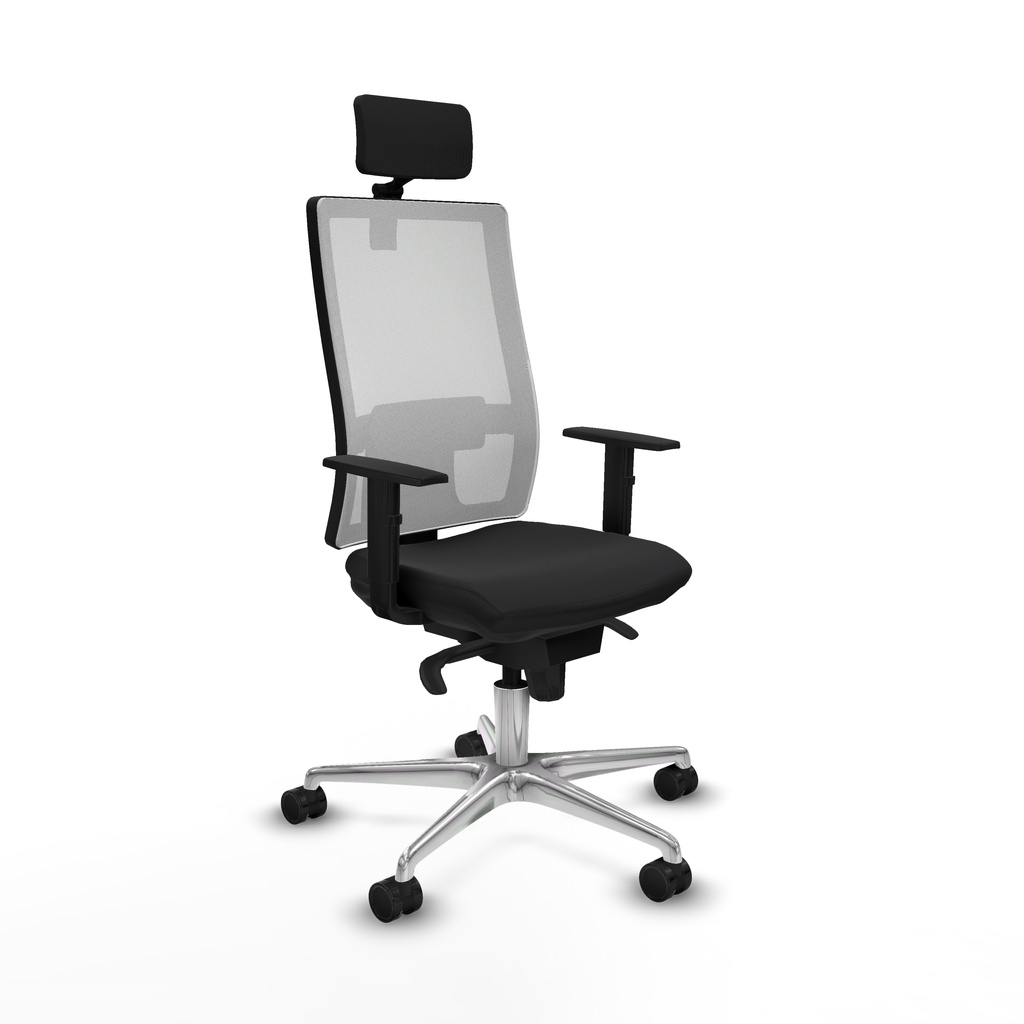 Horna sincro malla blanca similpiel negro brazos 1D base aluminio cabecero 2D ruedas 65mm nailon