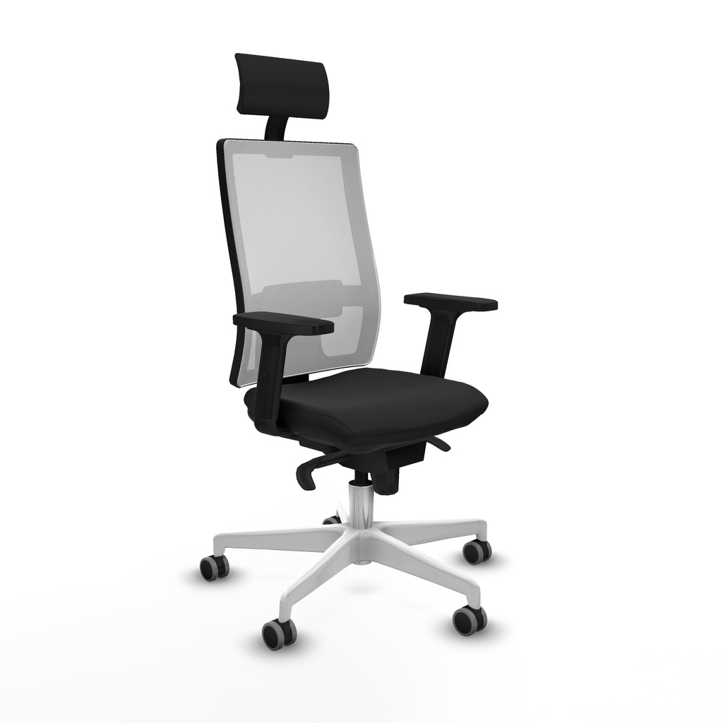 Horna sincro malla blanca similpiel negro brazos 2D base blanca cabecero fijo ruedas 65mm engomadas