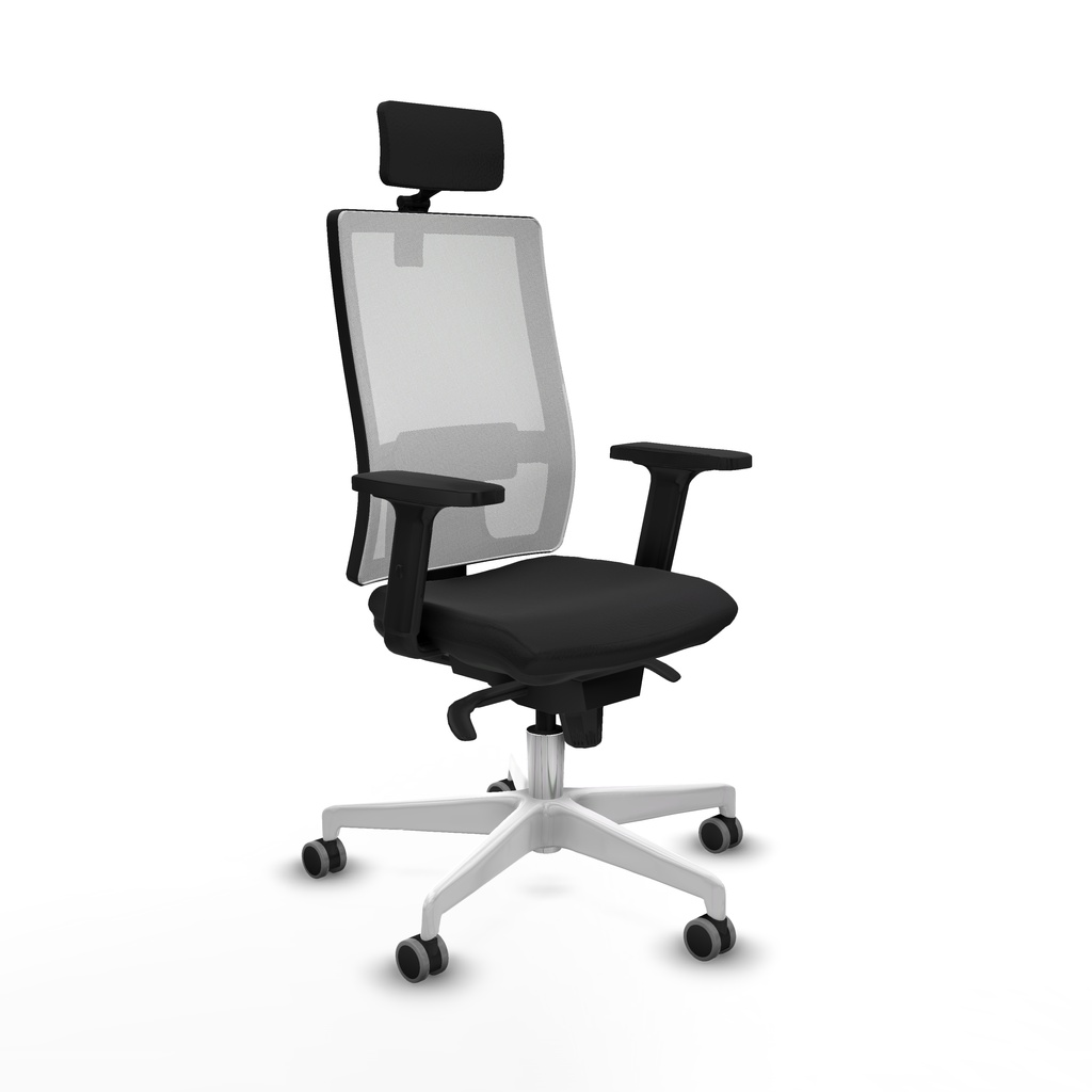 Horna sincro malla blanca similpiel negro brazos 2D base blanca cabecero 2D ruedas 65mm engomadas