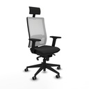 Horna sincro malla blanca similpiel negro brazos 2D base piramidal cabecero fijo ruedas 65mm engomadas