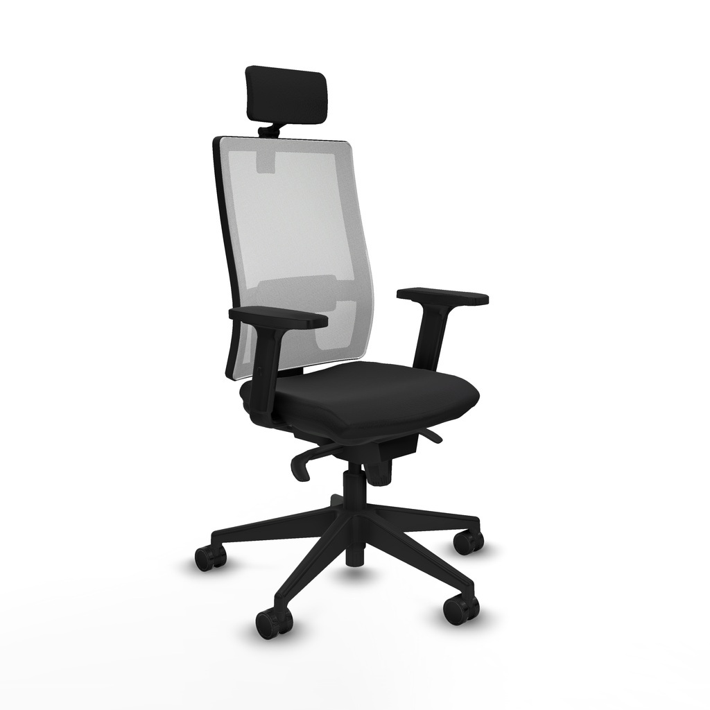 Horna sincro malla blanca similpiel negro brazos 2D base piramidal cabecero 2D ruedas 65mm nailon