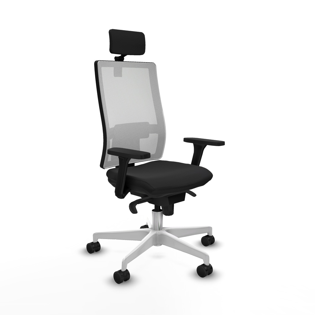 Horna sincro malla blanca similpiel negro brazos 3D base blanca cabecero 2D ruedas 65mm nailon