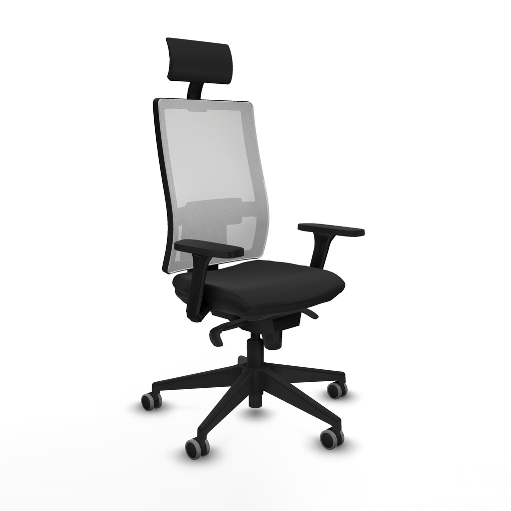Horna sincro malla blanca similpiel negro brazos 3D base piramidal cabecero fijo ruedas 65mm engomadas