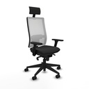 Horna sincro malla blanca similpiel negro brazos 3D base piramidal cabecero fijo ruedas 65mm nailon