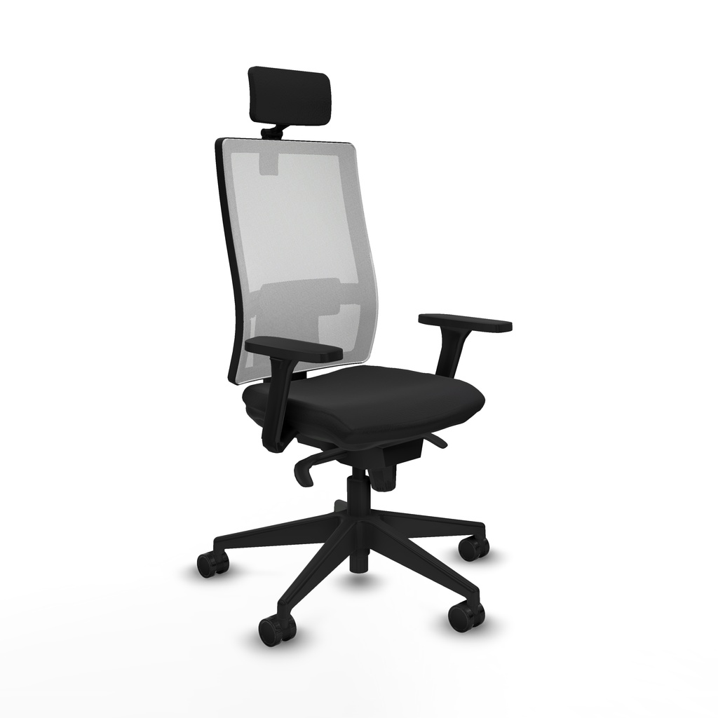Horna sincro malla blanca similpiel negro brazos 3D base piramidal cabecero 2D ruedas 65mm nailon