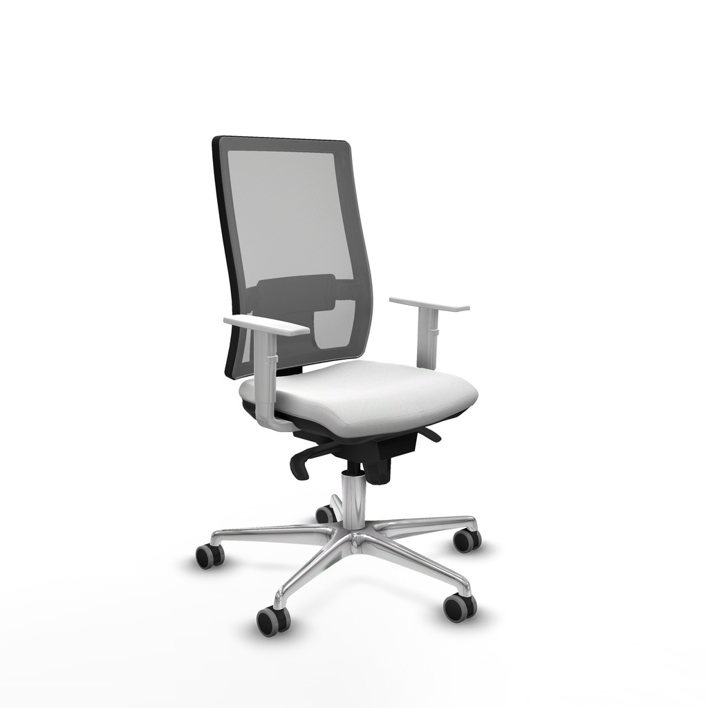 Horna sincro malla gris bali blanco brazos blancos base aluminio  ruedas 65mm engomadas