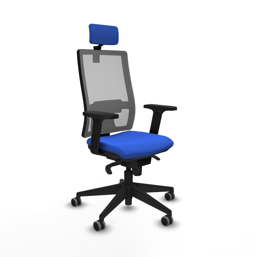 Horna sincro malla gris bali azul brazos 2D base piramidal cabecero 2D ruedas 65mm engomadas