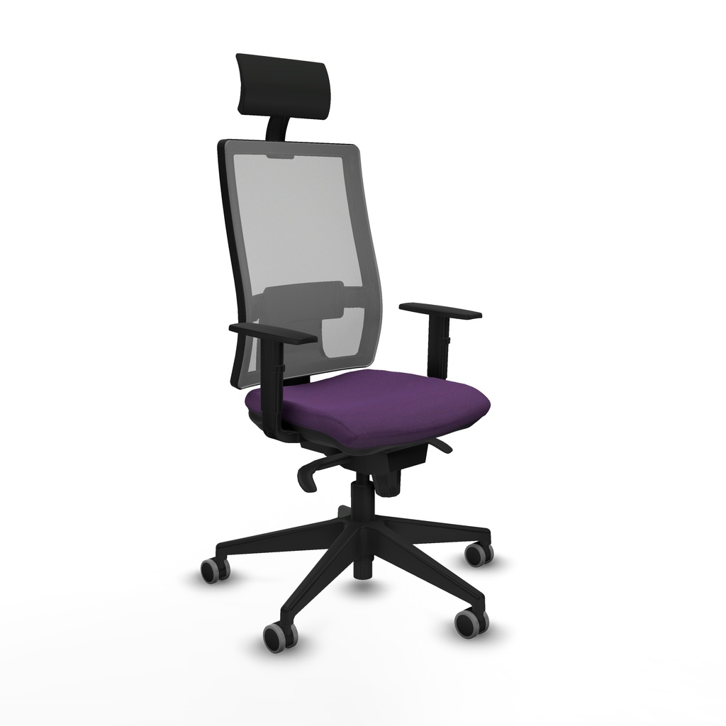 Horna sincro malla gris bali morado brazos 1D base piramidal cabecero fijo ruedas 65mm engomadas
