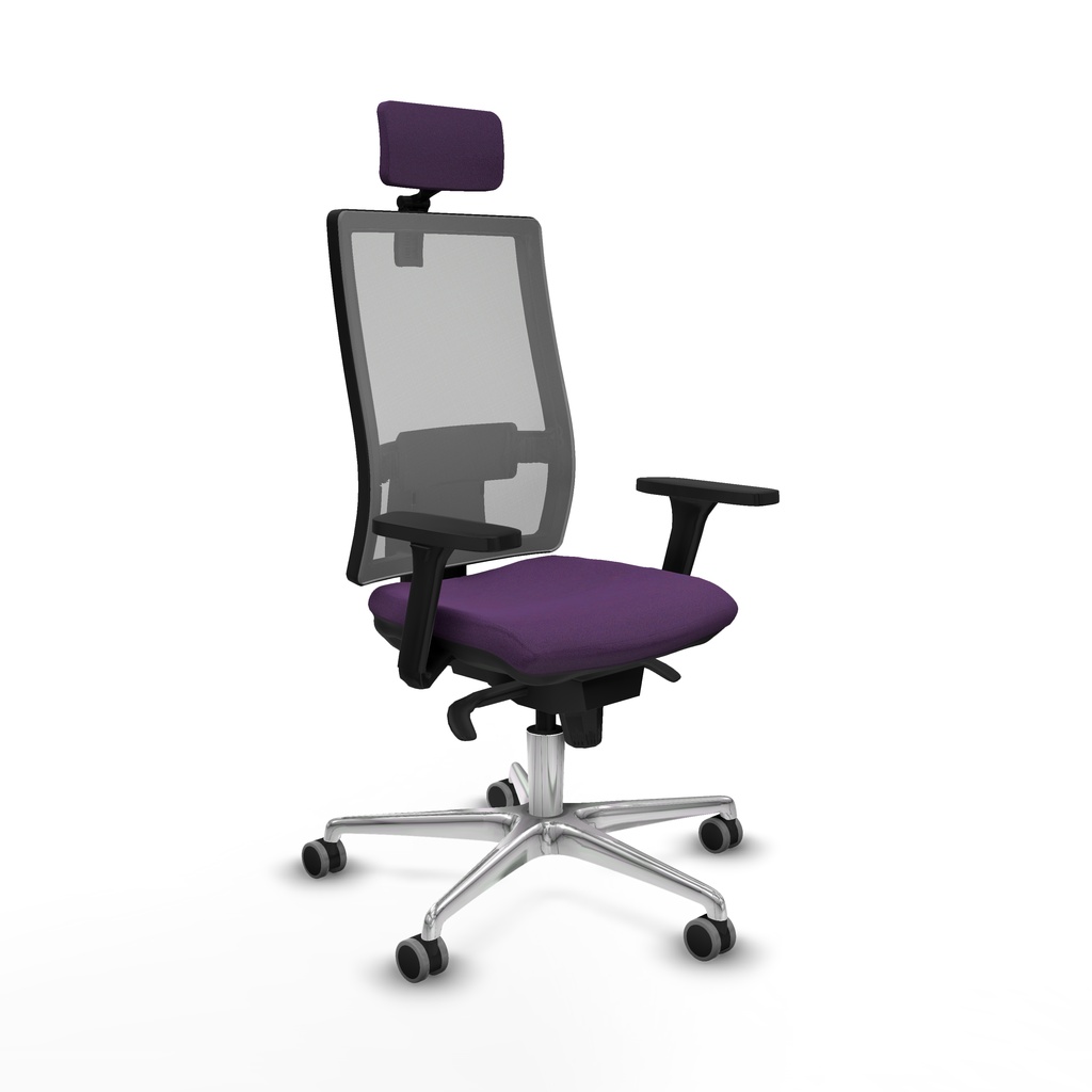 Horna sincro malla gris bali morado brazos 3D base aluminio cabecero 2D ruedas 65mm engomadas