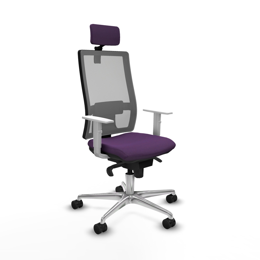 Horna sincro malla gris bali morado brazos blancos base aluminio cabecero 2D ruedas 65mm nailon