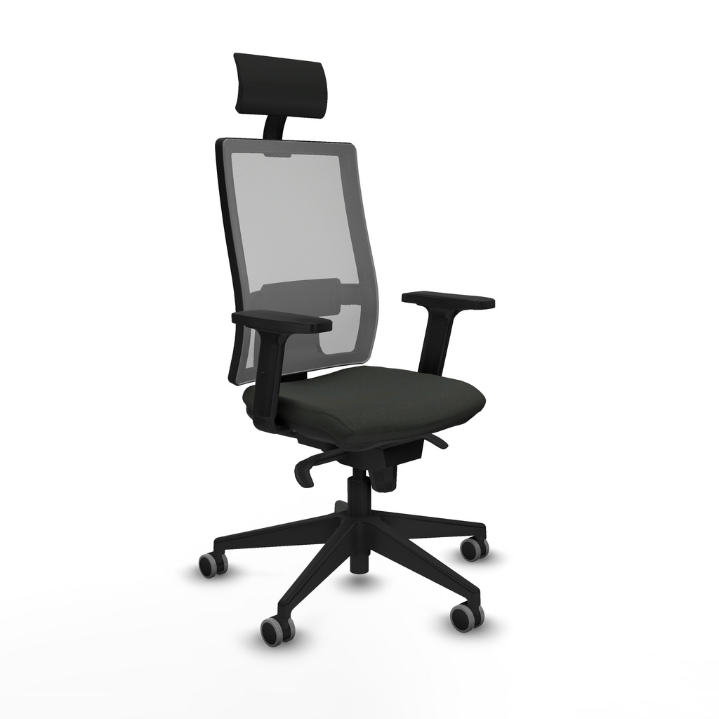 Horna sincro malla gris bali negro brazos 2D base piramidal cabecero fijo ruedas 65mm engomadas