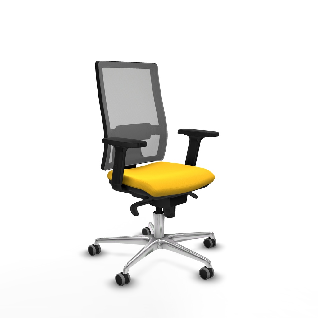 Horna sincro malla gris similpiel amarillo brazos 2D base aluminio  ruedas 65mm engomadas