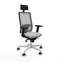 Horna sincro malla gris similpiel blanco brazos 2D base blanca cabecero fijo ruedas 65mm engomadas