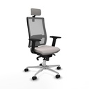 Horna sincro malla gris similpiel blanco brazos 2D base aluminio cabecero 2D ruedas 65mm nailon