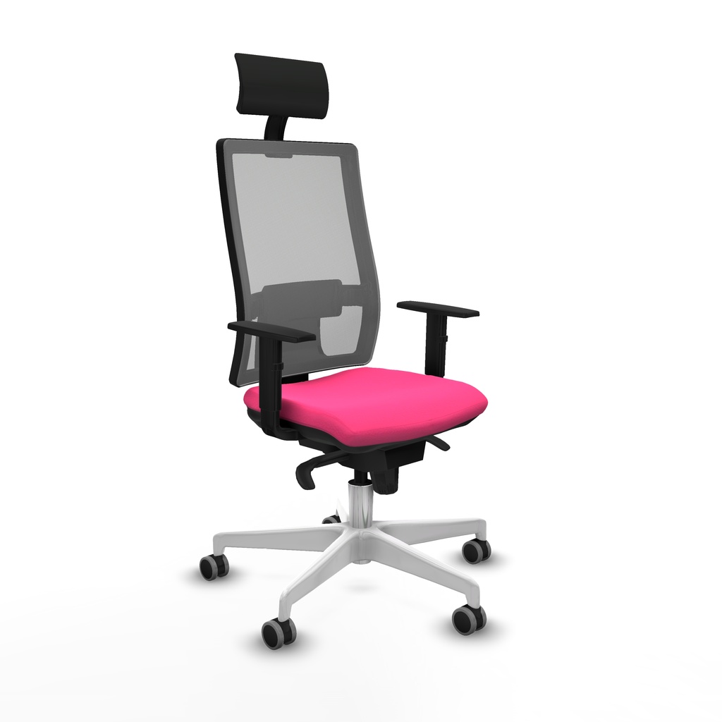 Horna sincro malla gris similpiel rosa brazos 1D base blanca cabecero fijo ruedas 65mm engomadas