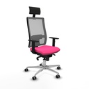 Horna sincro malla gris similpiel rosa brazos 1D base aluminio cabecero fijo ruedas 65mm engomadas