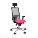 Horna sincro malla gris similpiel rosa brazos 1D base aluminio cabecero fijo ruedas 65mm nailon