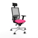 Horna sincro malla gris similpiel rosa brazos 2D base blanca cabecero fijo ruedas 65mm engomadas