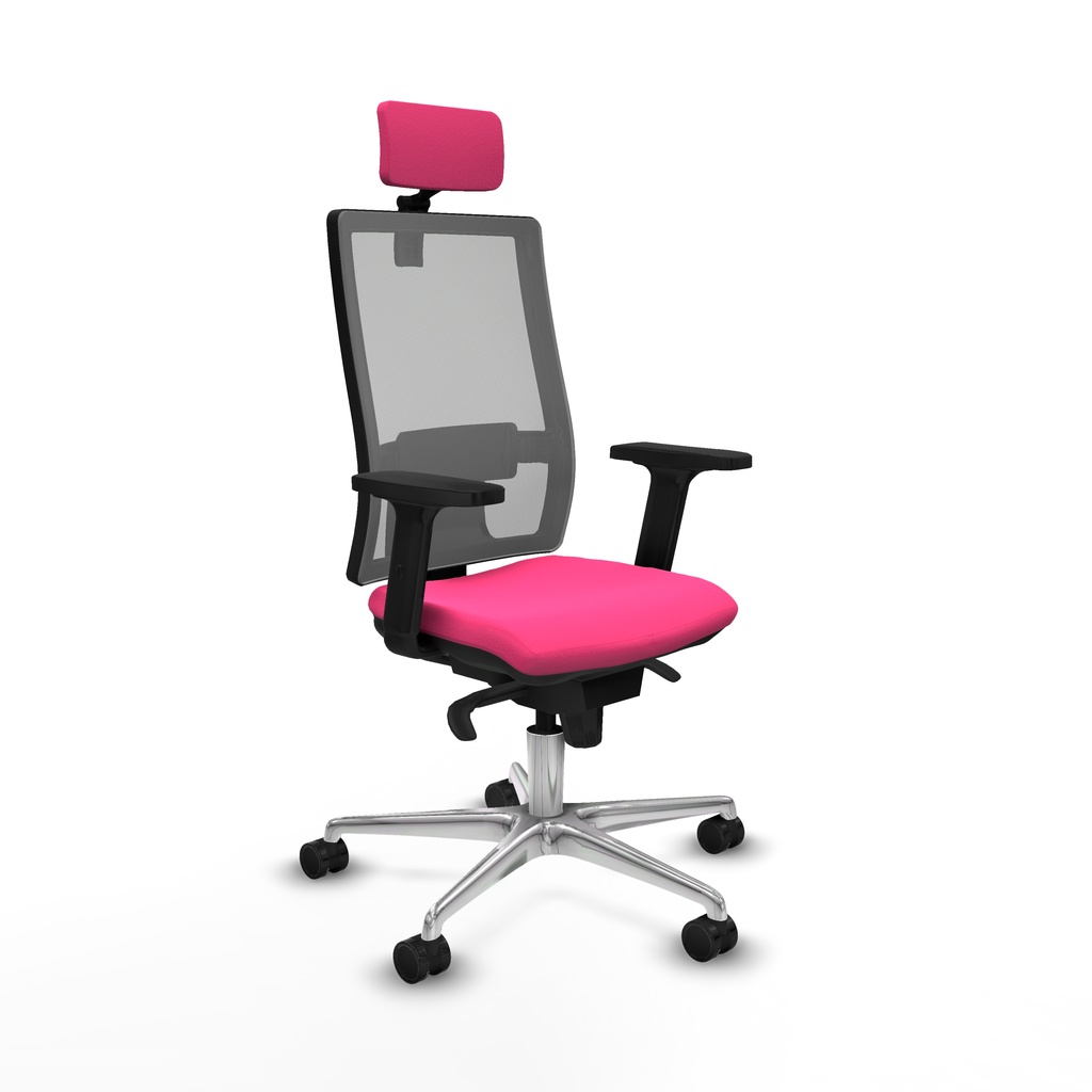 Horna sincro malla gris similpiel rosa brazos 2D base aluminio cabecero 2D ruedas 65mm nailon