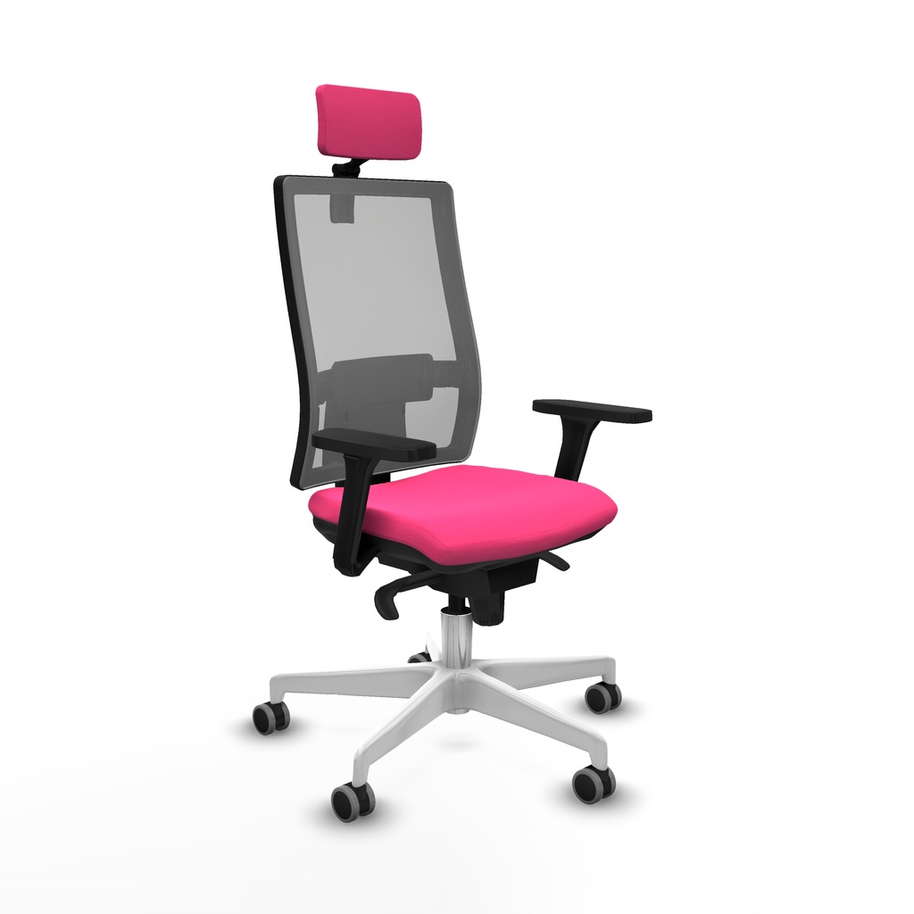 Horna sincro malla gris similpiel rosa brazos 3D base blanca cabecero 2D ruedas 65mm engomadas