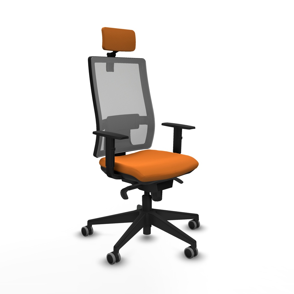 Horna sincro malla gris similpiel naranja brazos 1D base piramidal cabecero 2D ruedas 65mm engomadas