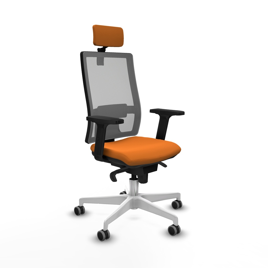 Horna sincro malla gris similpiel naranja brazos 2D base blanca cabecero 2D ruedas 65mm engomadas