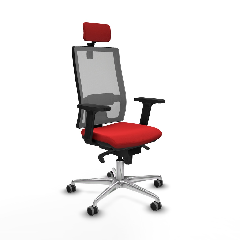 Horna sincro malla gris similpiel rojo brazos 2D base aluminio cabecero 2D ruedas 65mm engomadas