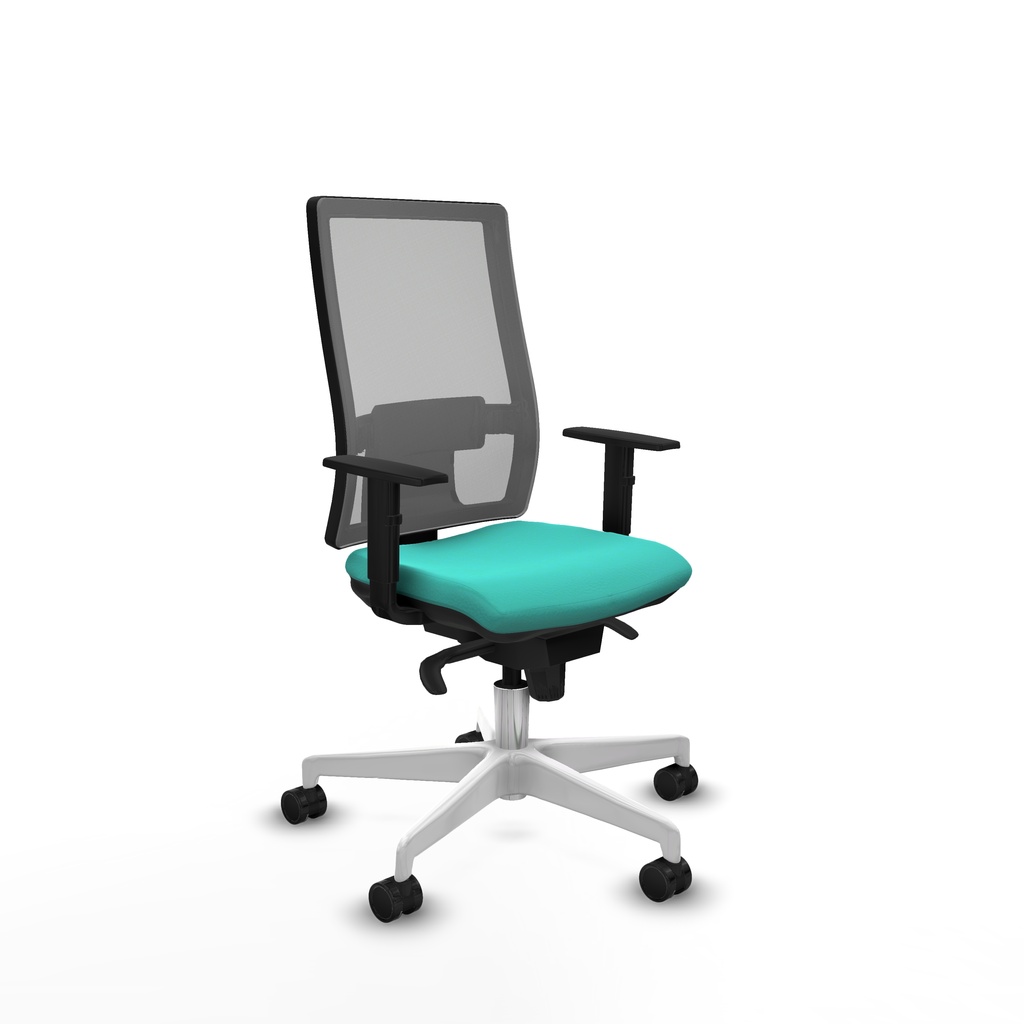 Horna sincro malla gris similpiel turquesa brazos 1D base blanca  ruedas 65mm nailon
