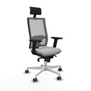 Horna sincro malla gris similpiel gris claro brazos 2D base blanca cabecero fijo ruedas 65mm engomadas