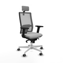 Horna sincro malla gris similpiel gris claro brazos 2D base blanca cabecero 2D ruedas 65mm engomadas